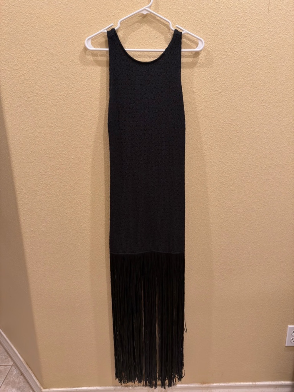 Black Fringe Knit Maxi Dress